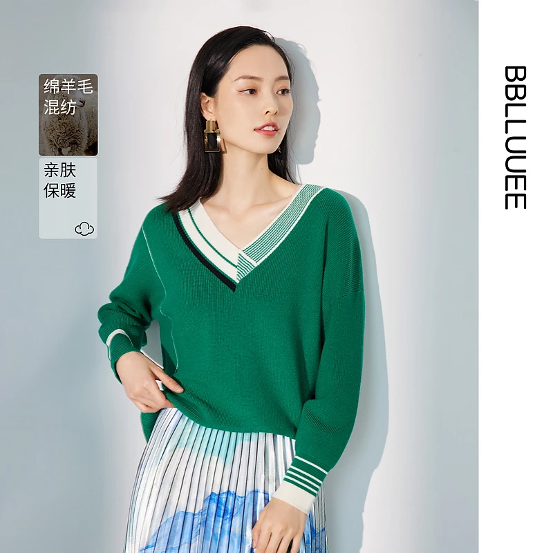 【燕子专属】【商场同款撞色毛衫】 BBLLUUEE/粉蓝衣橱2024秋冬复古针