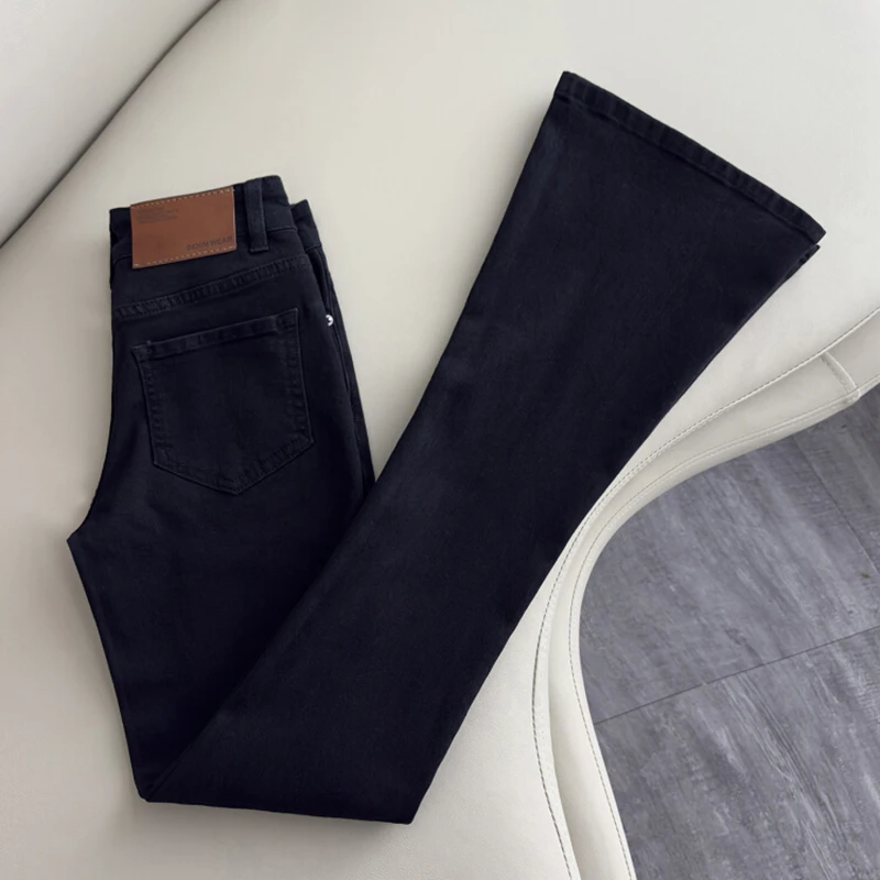 黑色微喇牛仔裤女2025秋季新款高腰修身显瘦时尚百搭弹力喇叭裤子