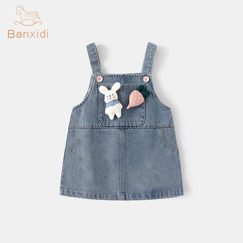 班喜迪女童连衣裙夏装新款女宝宝儿童公主裙子小童牛仔背带裙夏季