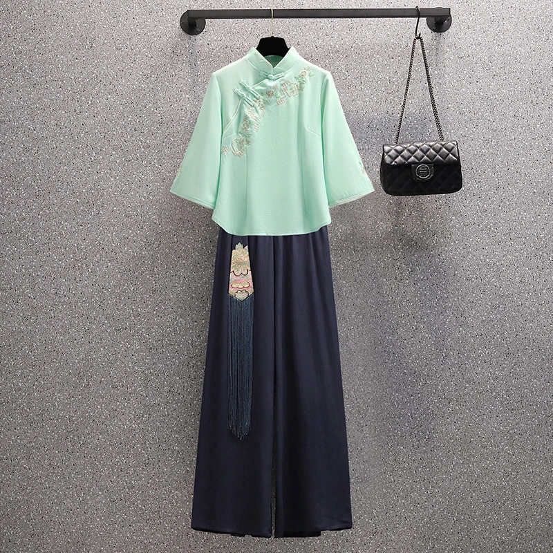 中式足浴酒店养生会所按摩技师服中医头疗工作服女旗袍汉服套装裤