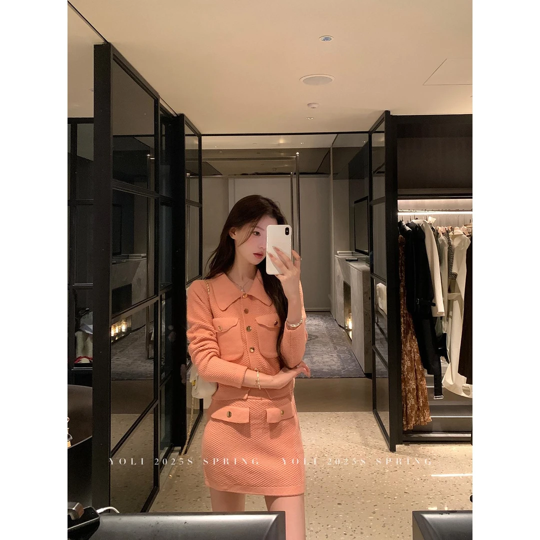 "粉织絮语"橘粉色翻领小香风外套女秋小个子短款上衣轻奢网红款