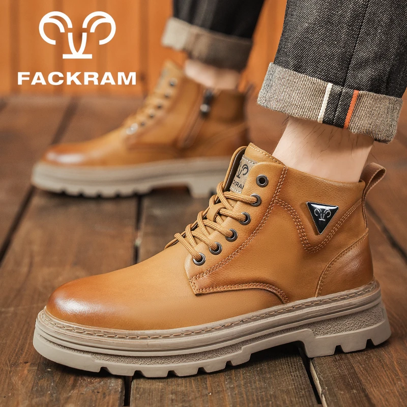 FACKRAM马丁靴男款2025秋冬季高帮英伦风皮靴男复古潮流工装短靴