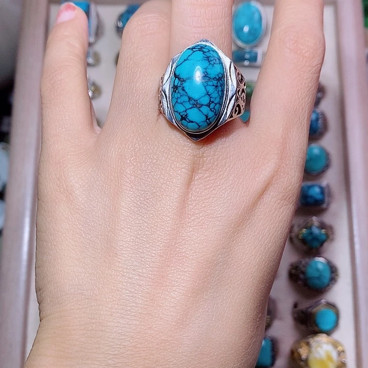 @***哥绿松石银S925镶嵌挂件