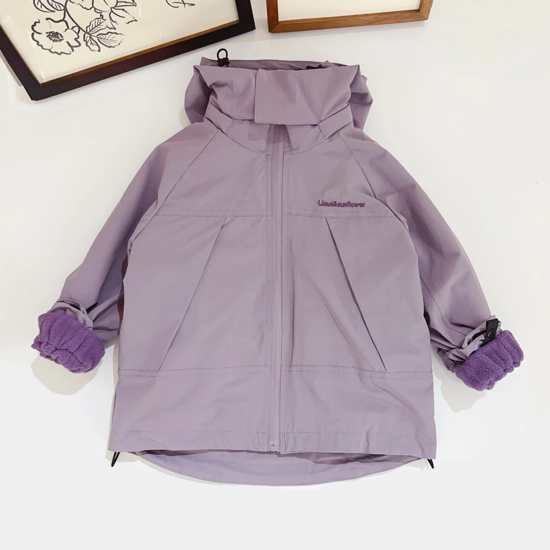 【云朵小葵】女童时尚纯色连帽英文刺绣冲锋衣外套88772