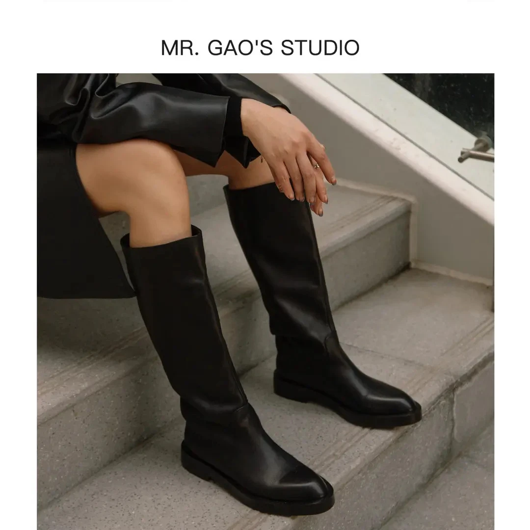 【Mr.Gao】直筒不过膝粗跟厚底高筒靴【秋款限定】英伦长筒时装靴女靴