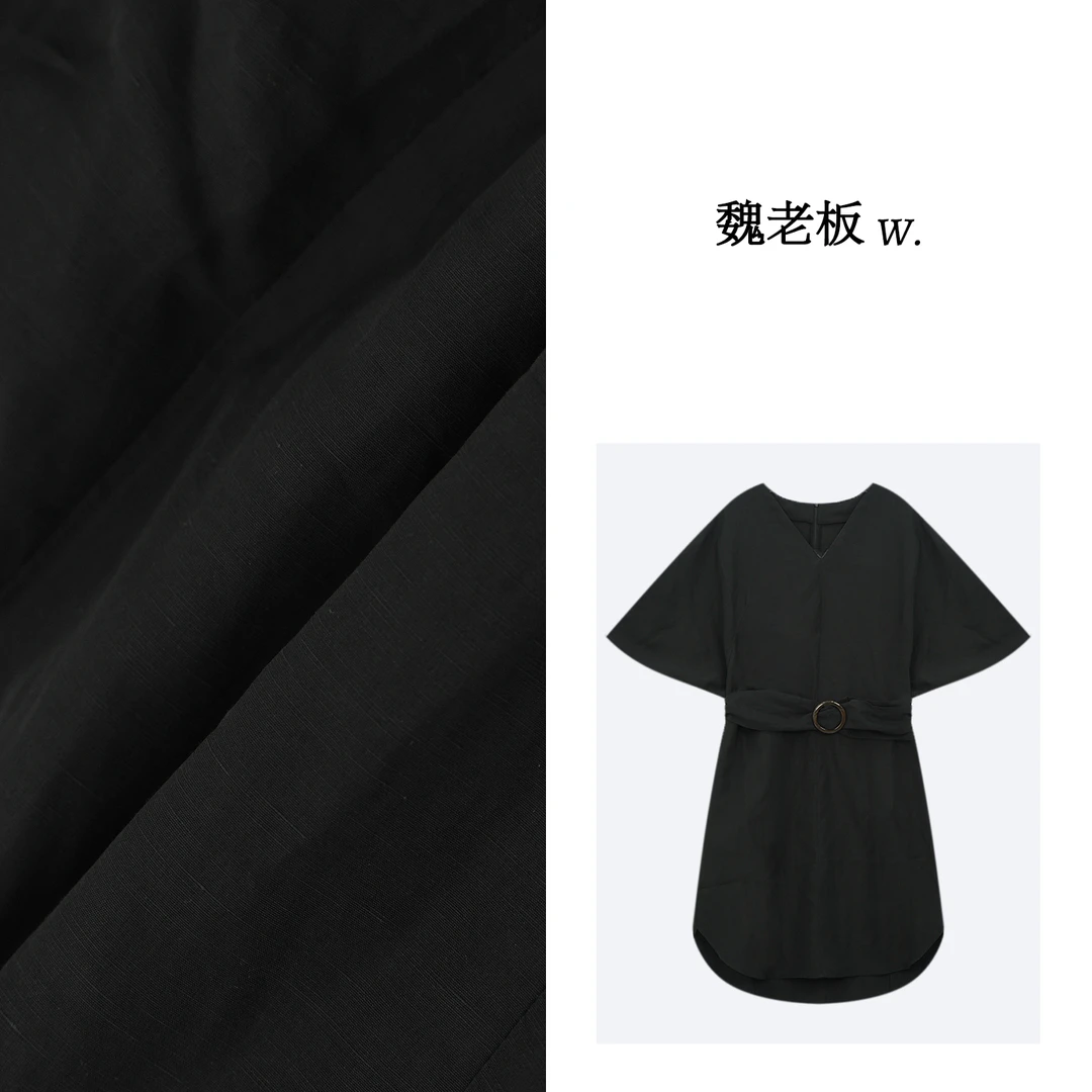 W.Diva【巴塞罗那】夏季洋气显瘦莱赛尔亚麻透气V领连衣裙2D26YL317