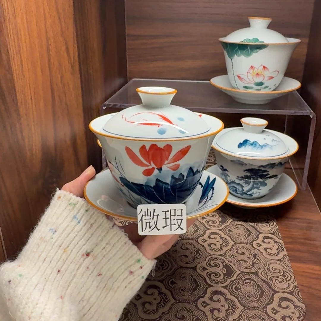 釉下手绘茶具微瑕
