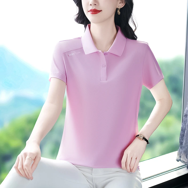 夏装妈妈装上衣冰丝短袖t恤女2025夏季新款中老年凉爽POLO衫半袖