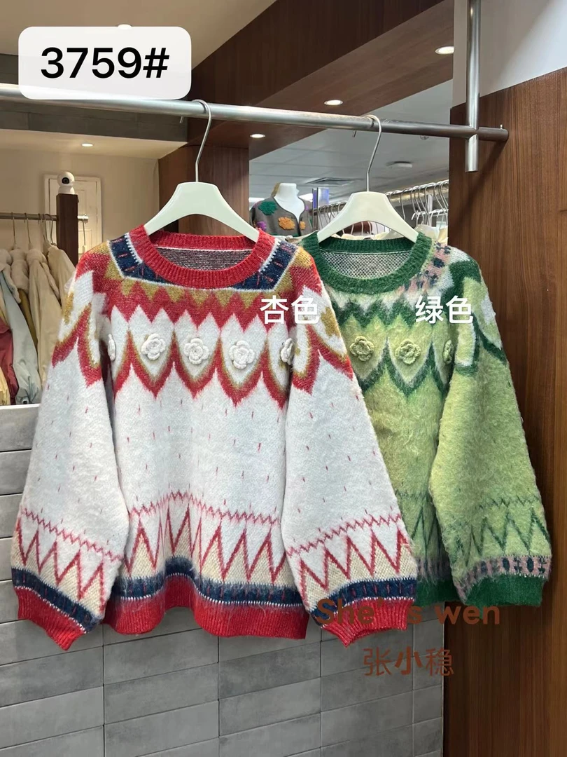 米多多 ZXW-3759-花朵套头毛衣