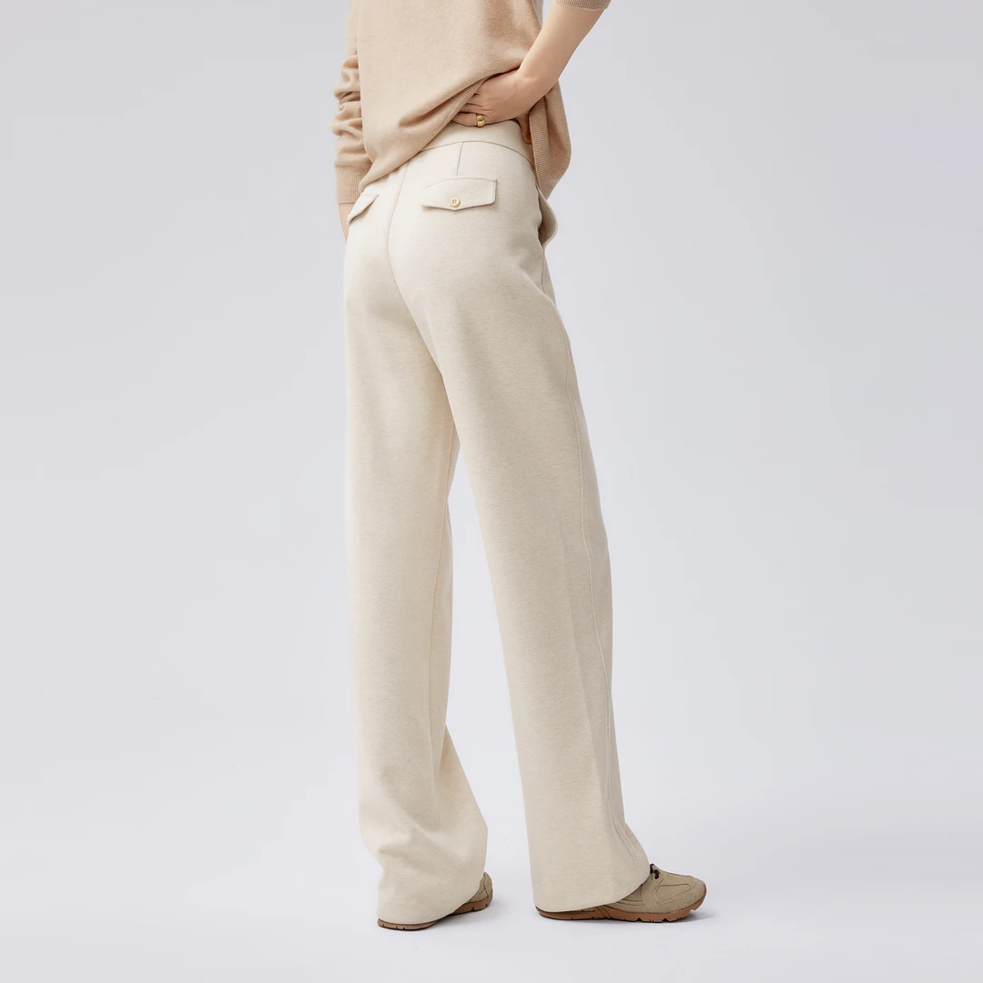 伊芙丽高包容休闲针织裤女新款冬季显瘦直筒长裤1FA953301