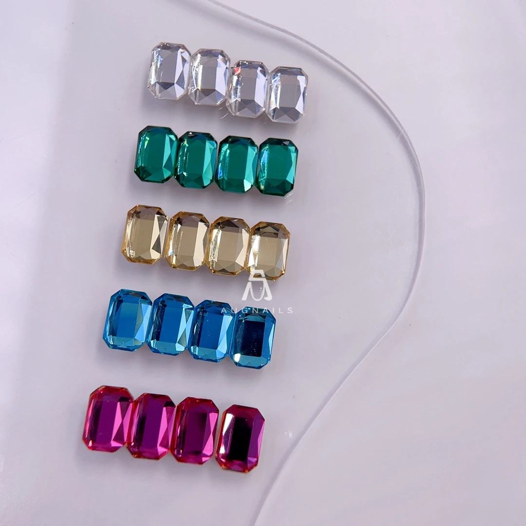 超闪仿华5.5*8美甲平底倒边八角钻祖母绿平底方糖钻美甲平底钻