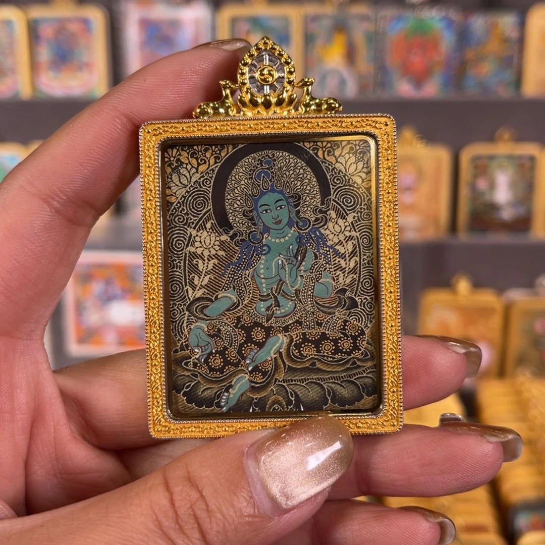 吊坠绿度母青海热贡唐卡