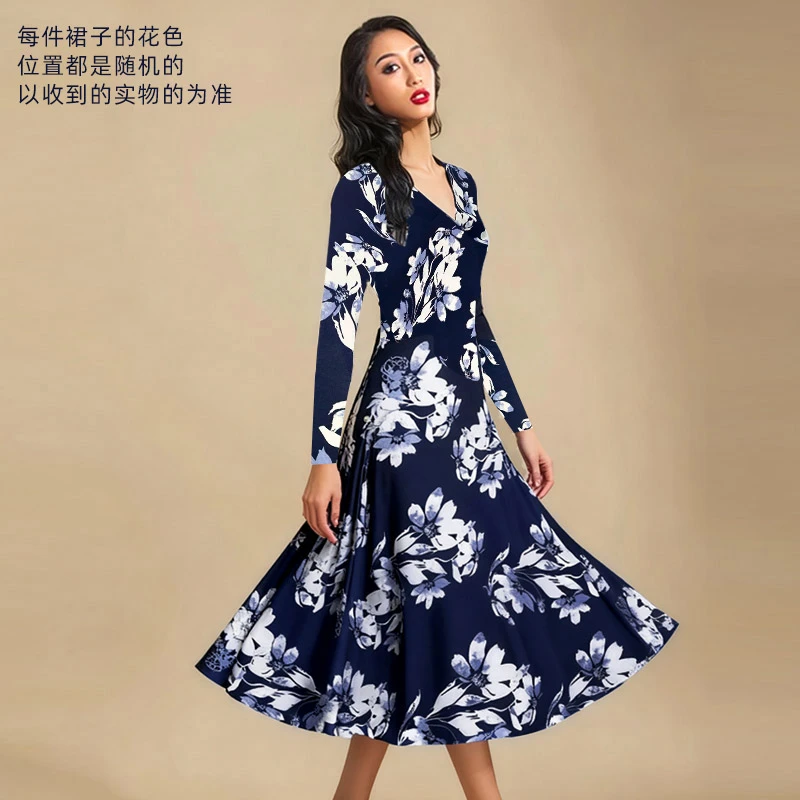 IAMYC&HCdance 摩登国标舞连衣裙华尔兹大摆花色练功服舞裙B30001