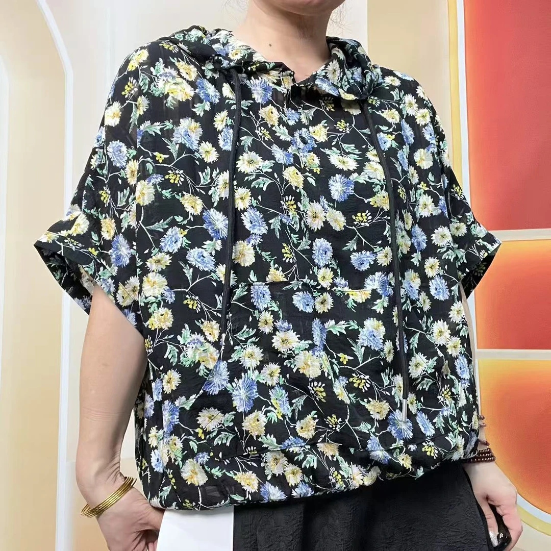 时尚站（C1）简约休闲连帽碎花T恤760