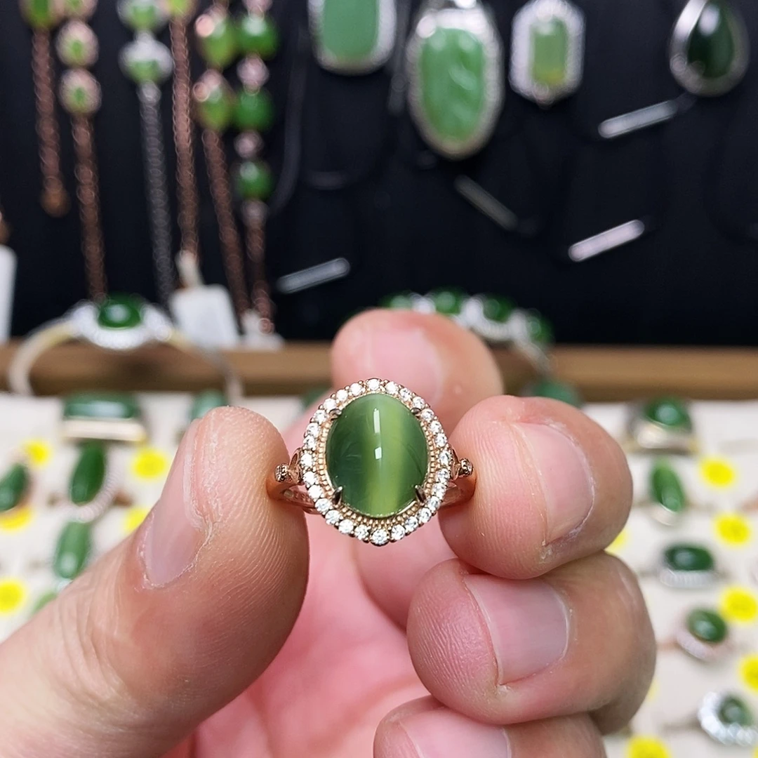 和田玉（碧玉）银S925镶嵌戒指