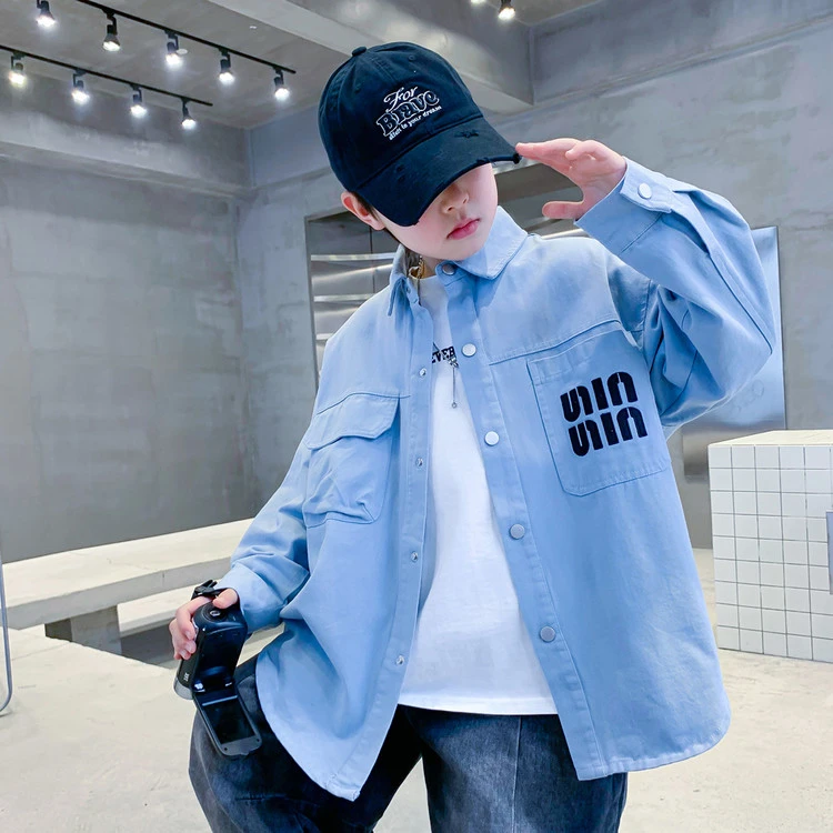 2025新款男童中大童舒适春秋刺绣衬衫外套