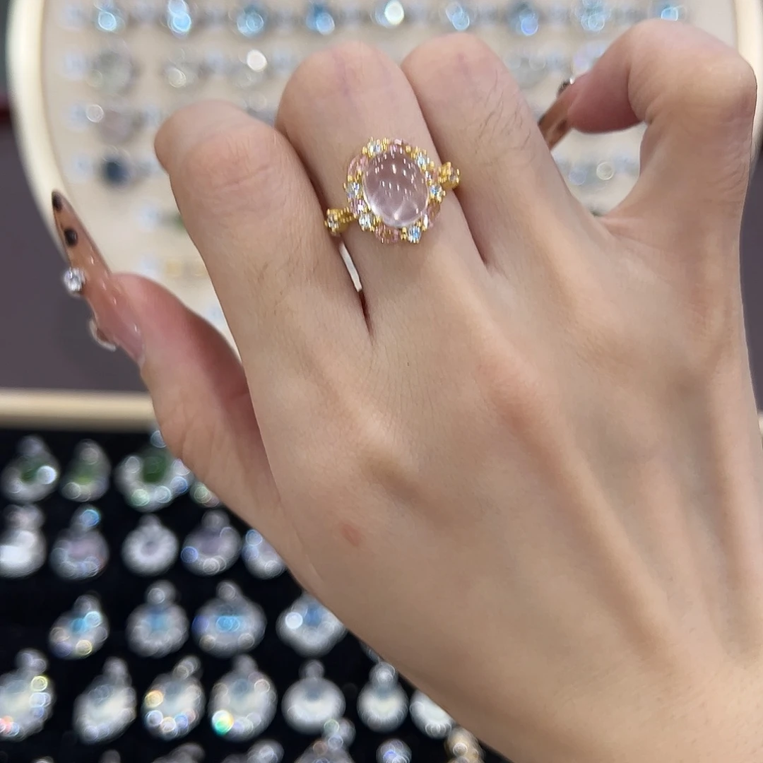 戒指芙蓉石银S925镶嵌