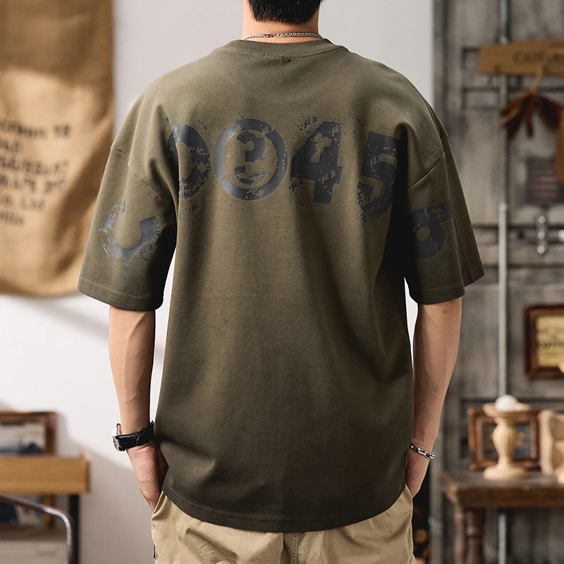 潮掌柜重磅300g橄榄绿短袖T恤户外半袖夏季薄款潮流水洗短袖T恤男