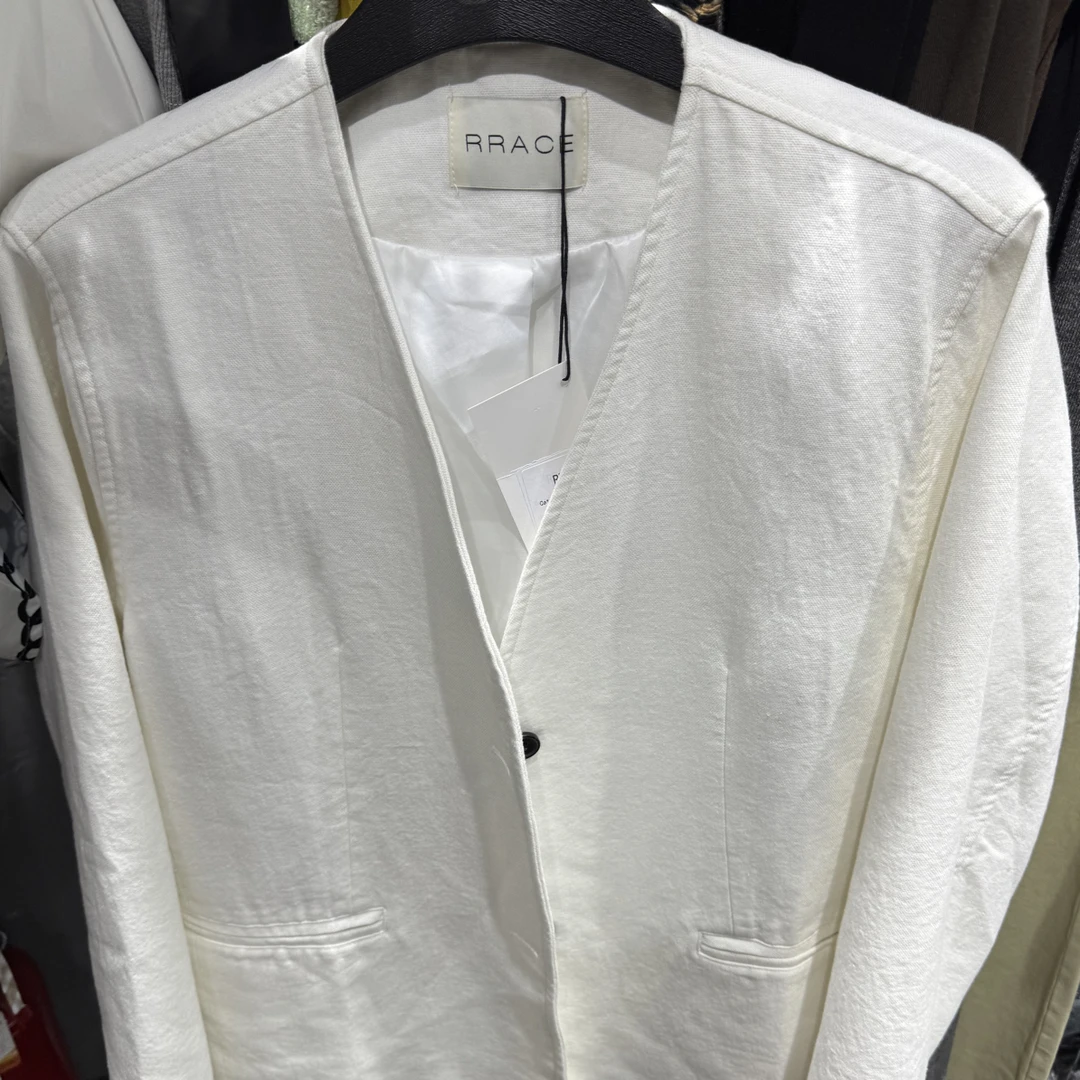 多粒单排扣后中开衩西服套装外套潮流白色长袖春夏