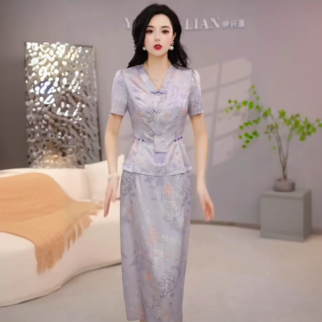 高档镂空刺绣冰丝缎礼服裙2025夏新款设计感上衣两件套装半身裙子