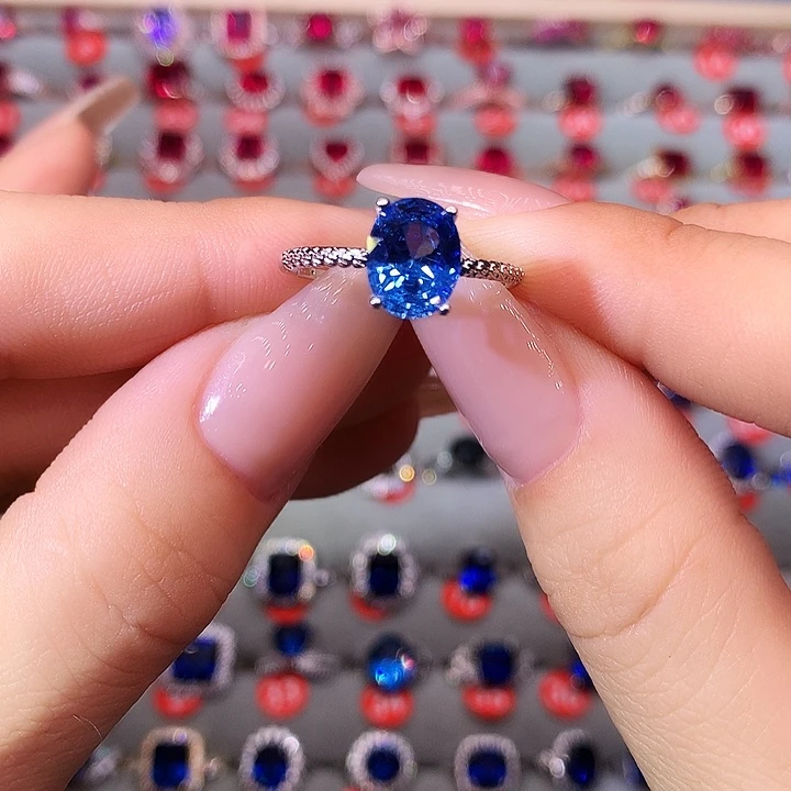 蓝宝石戒指银S925镶嵌