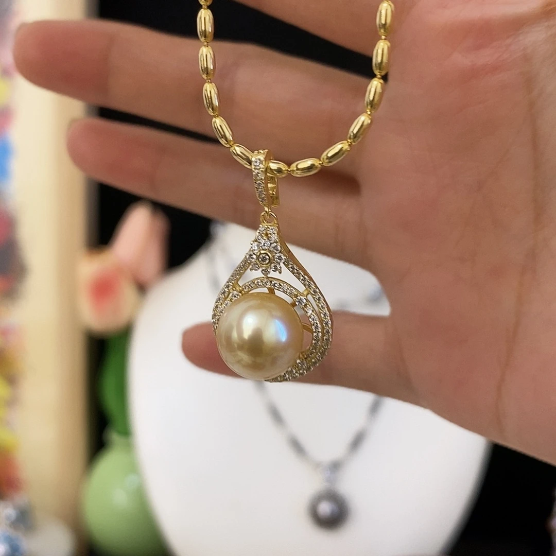 银S925镀金镶嵌吊坠(不含链)海水珍珠