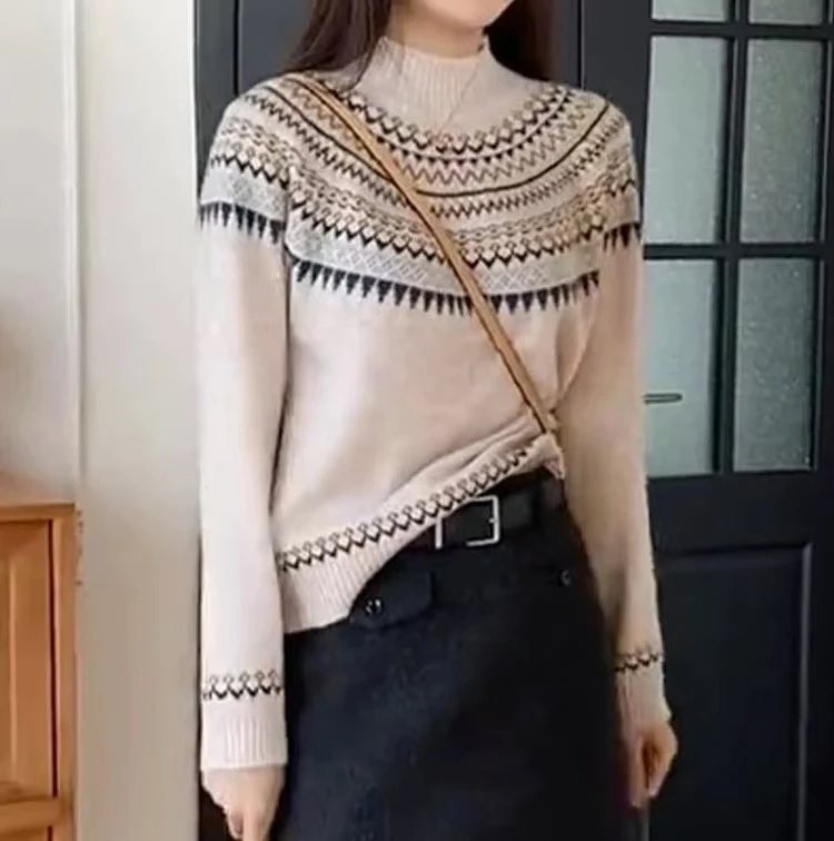 【荣荣优选】摩天轮 复古费尔岛套头针织上衣