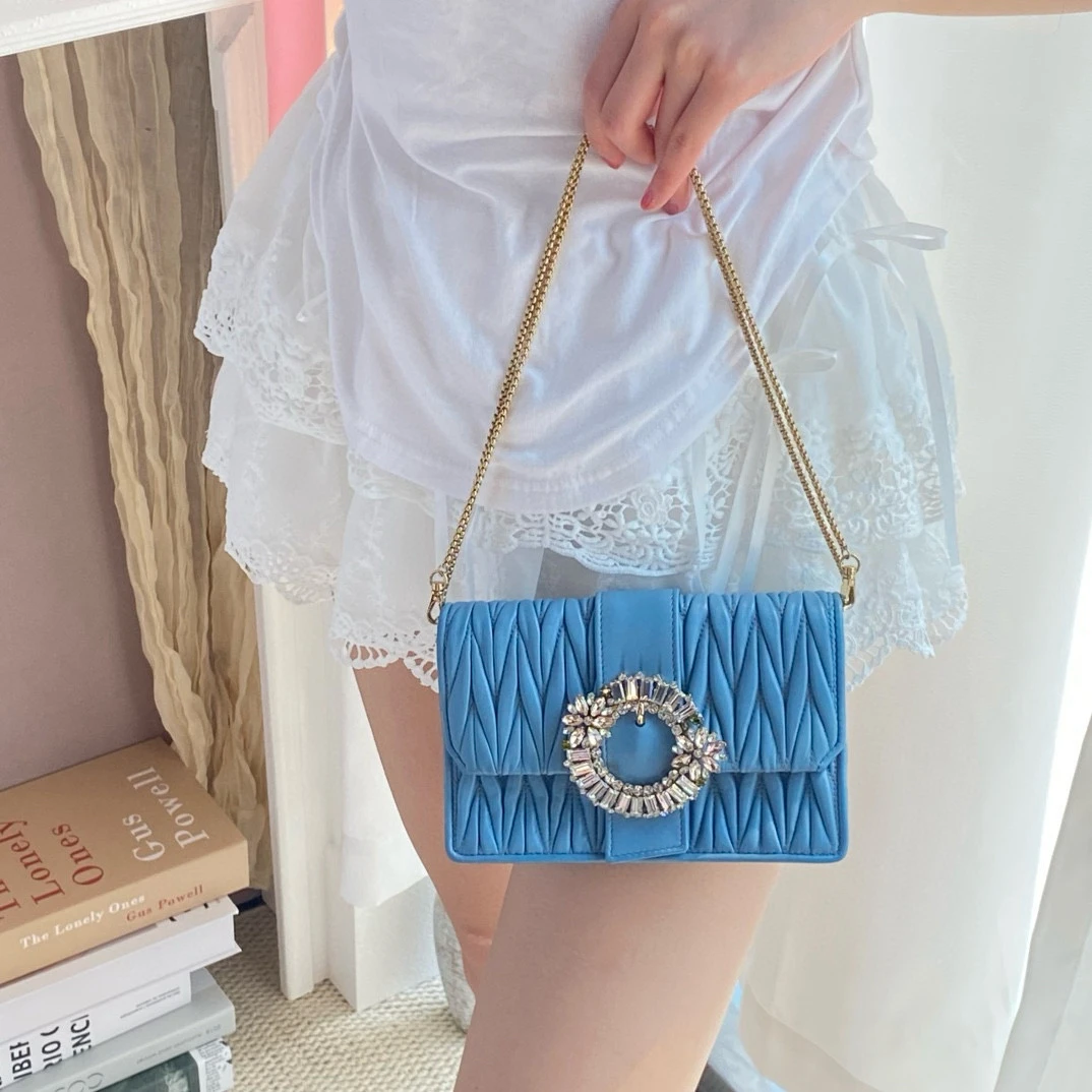 95新 MIU MIU/缪缪 miumiu雾霾蓝太阳花水钻包