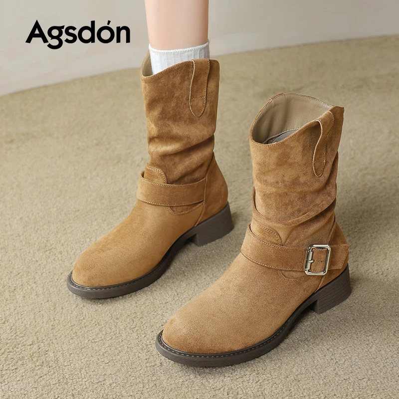 奥古狮登短靴子女中筒西部牛仔靴美拉德马丁靴654157AA