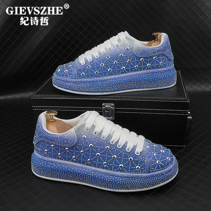 纪诗哲水钻老爹鞋男款透气厚底男鞋增高百搭休闲男士防滑防臭板鞋