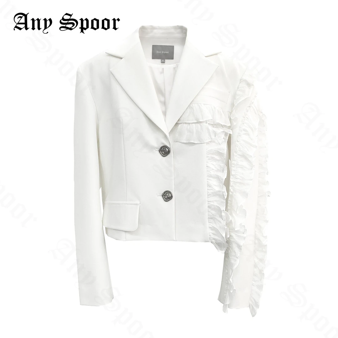 【ANY SPOOR】白色百搭长袖女士气质设计师轻奢时尚翻领外套13C14