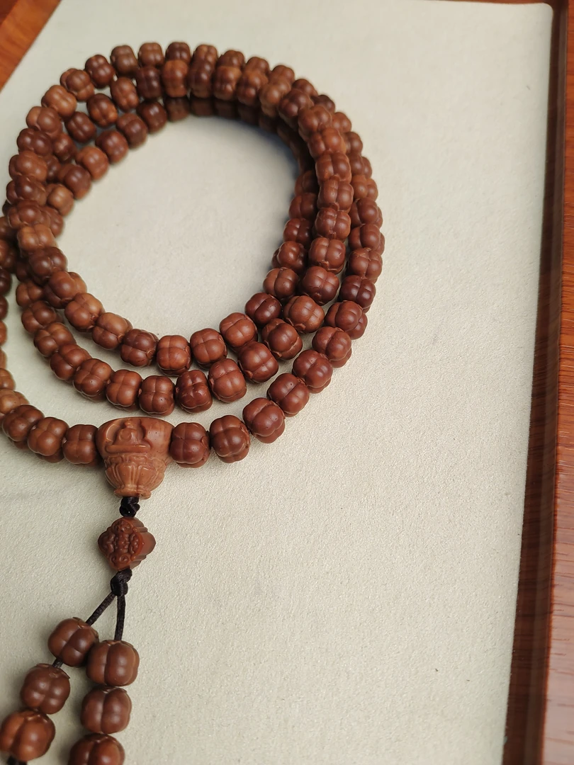 库克雕刻柿子10*9㎜108颗精工干磨高抛佛珠念珠流行饰品