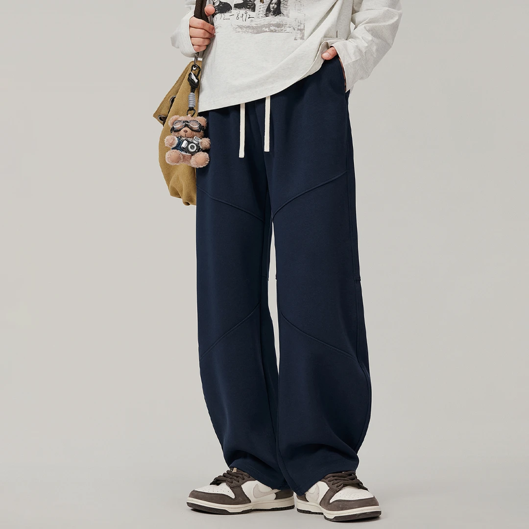 秋冬季加绒保暖解构设计美式垂感直筒运动卫裤男生宽松休闲弯刀裤