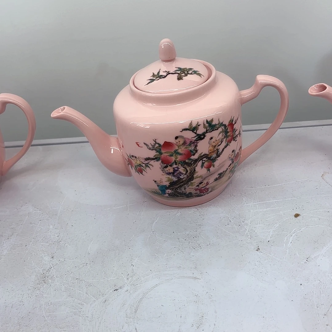 壶陶瓷九子蟠桃两斤侧把壶红稀稀