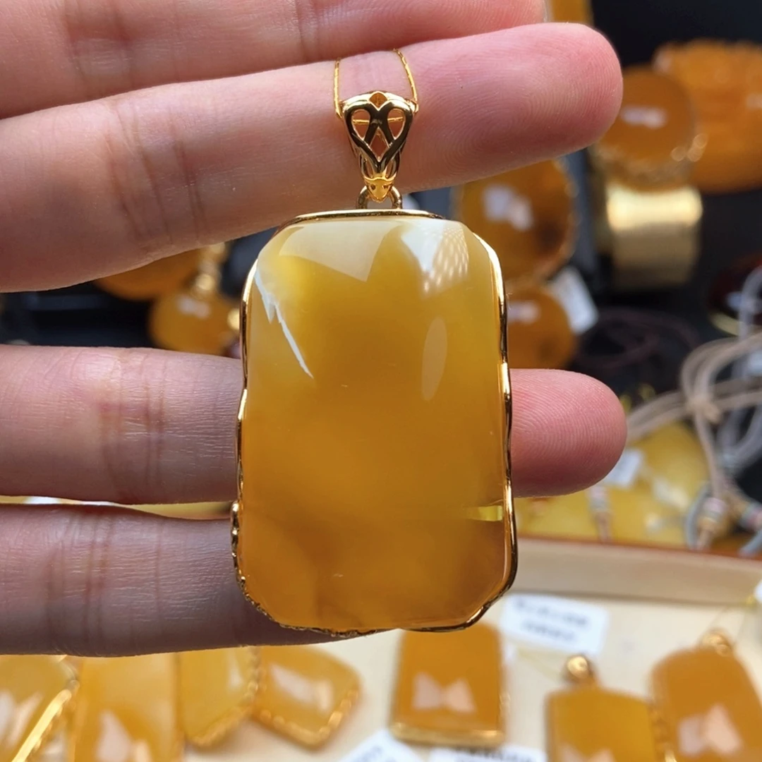 琥珀颈饰银S925镀金镶嵌张*