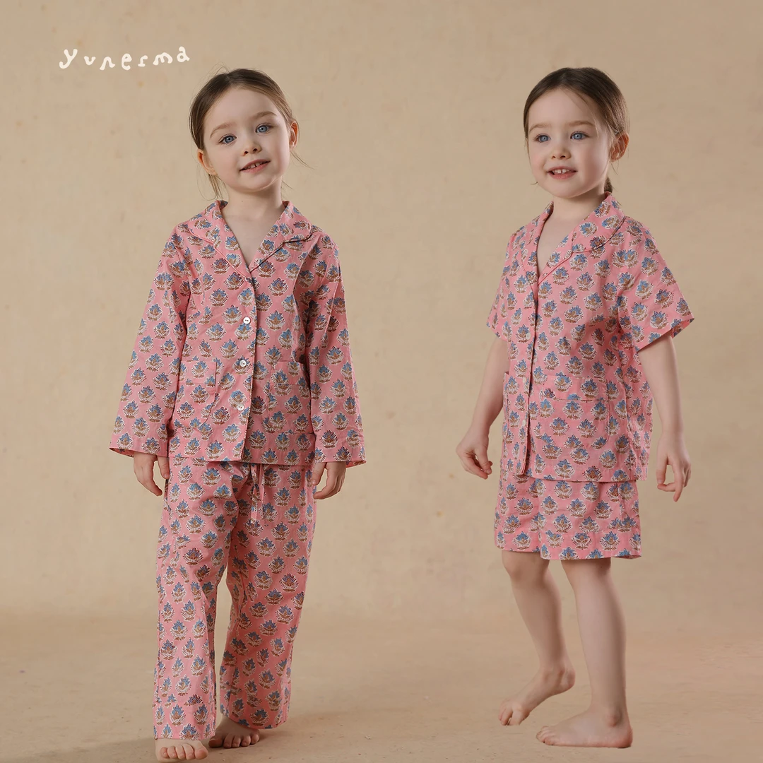 【亲子主推】可以穿很久的拓印碎花短袖短裤长袖长裤家居服