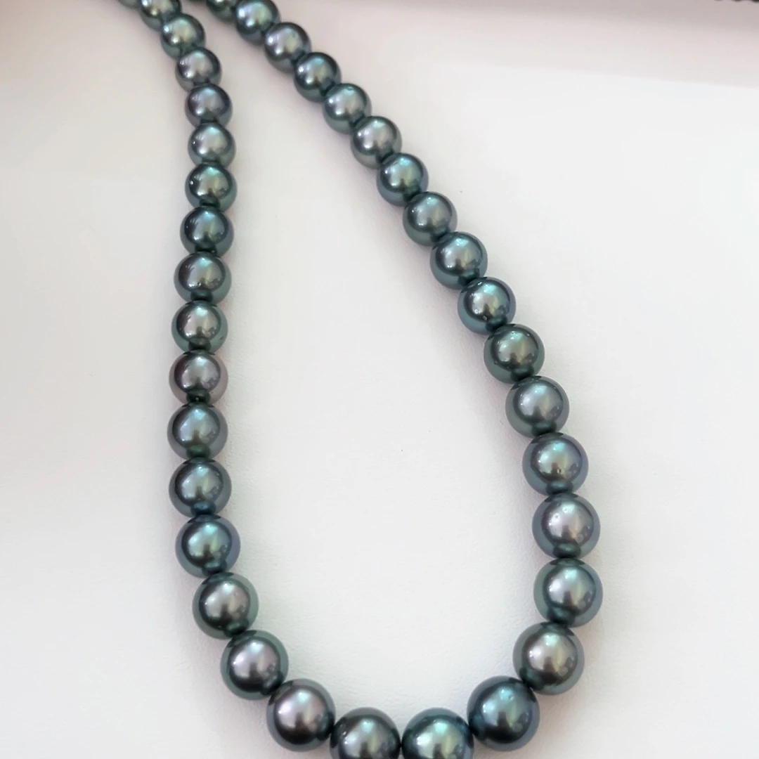 海水珍珠颈饰未镶嵌孔雀蓝绿8-11