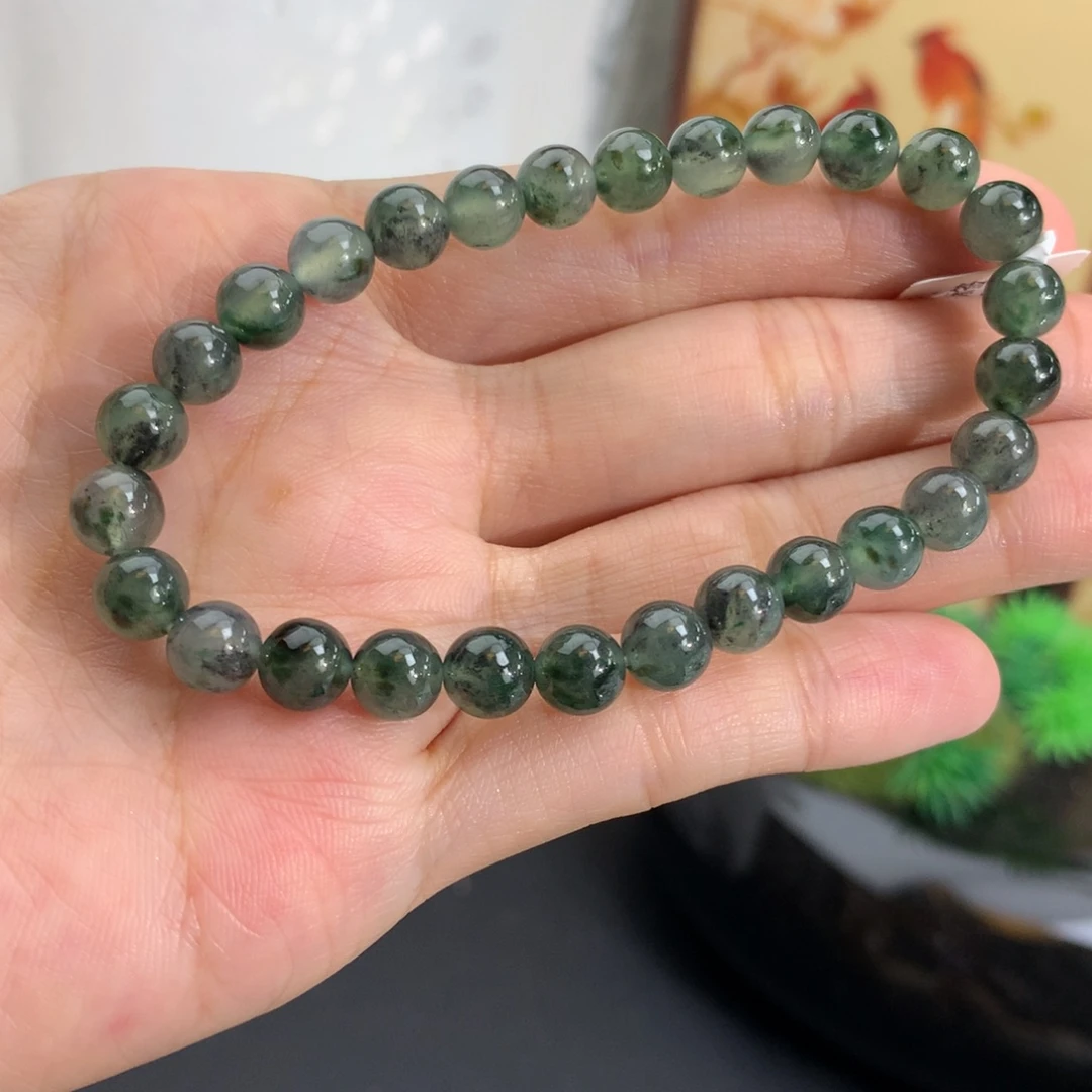 翡翠未镶嵌手串卡6.5胶润绿乌鸡手串