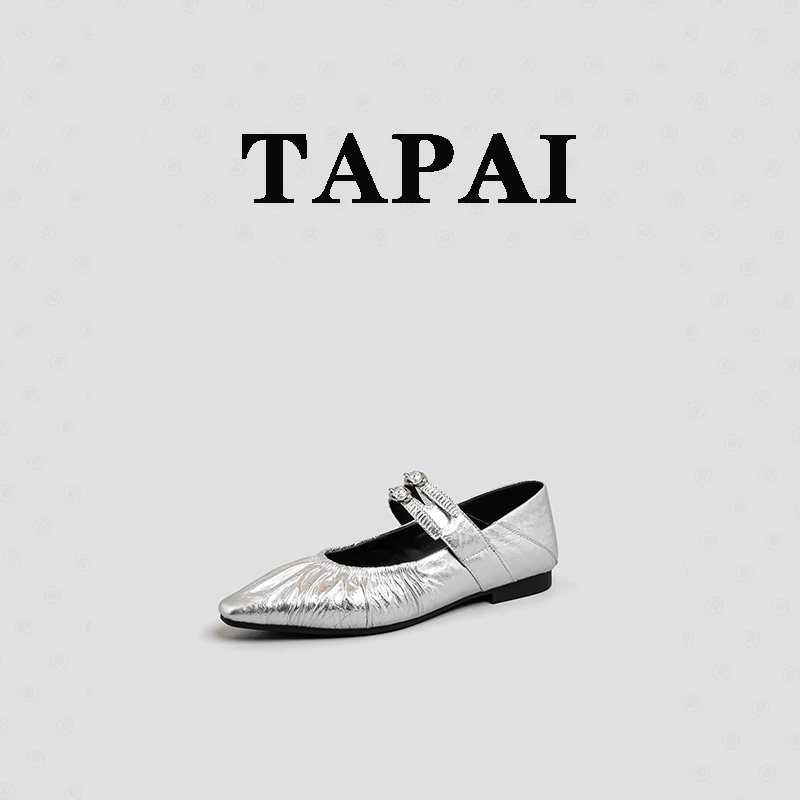 2025小众设计褶皱款水洗牛皮玛丽珍女鞋时尚款百搭浅口