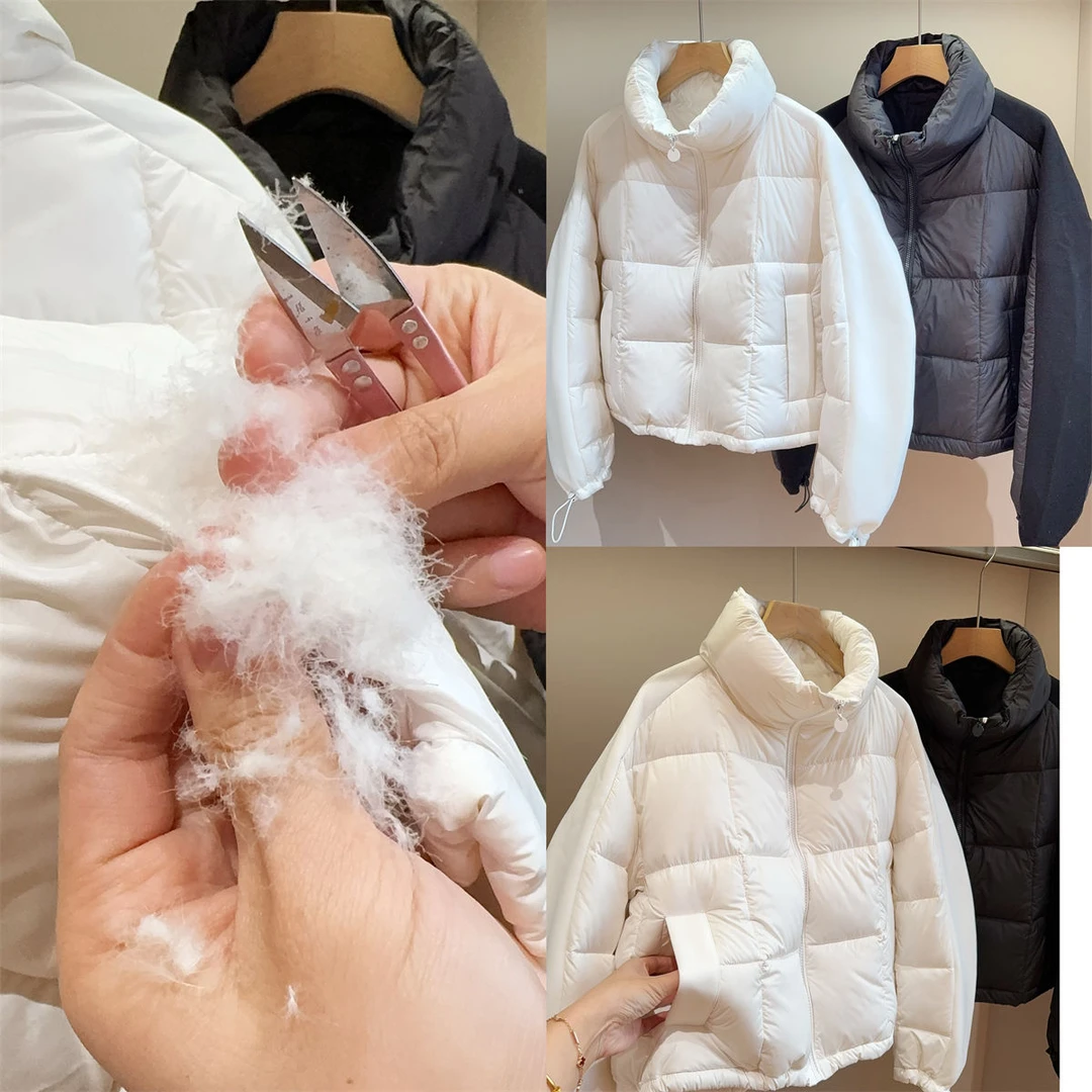 特价的 保真90绒 立领拼接设计感羽绒服女短款