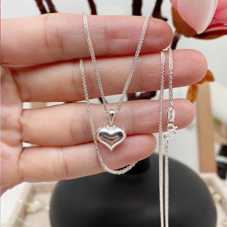 坠链均足银 足银光面桃心项链