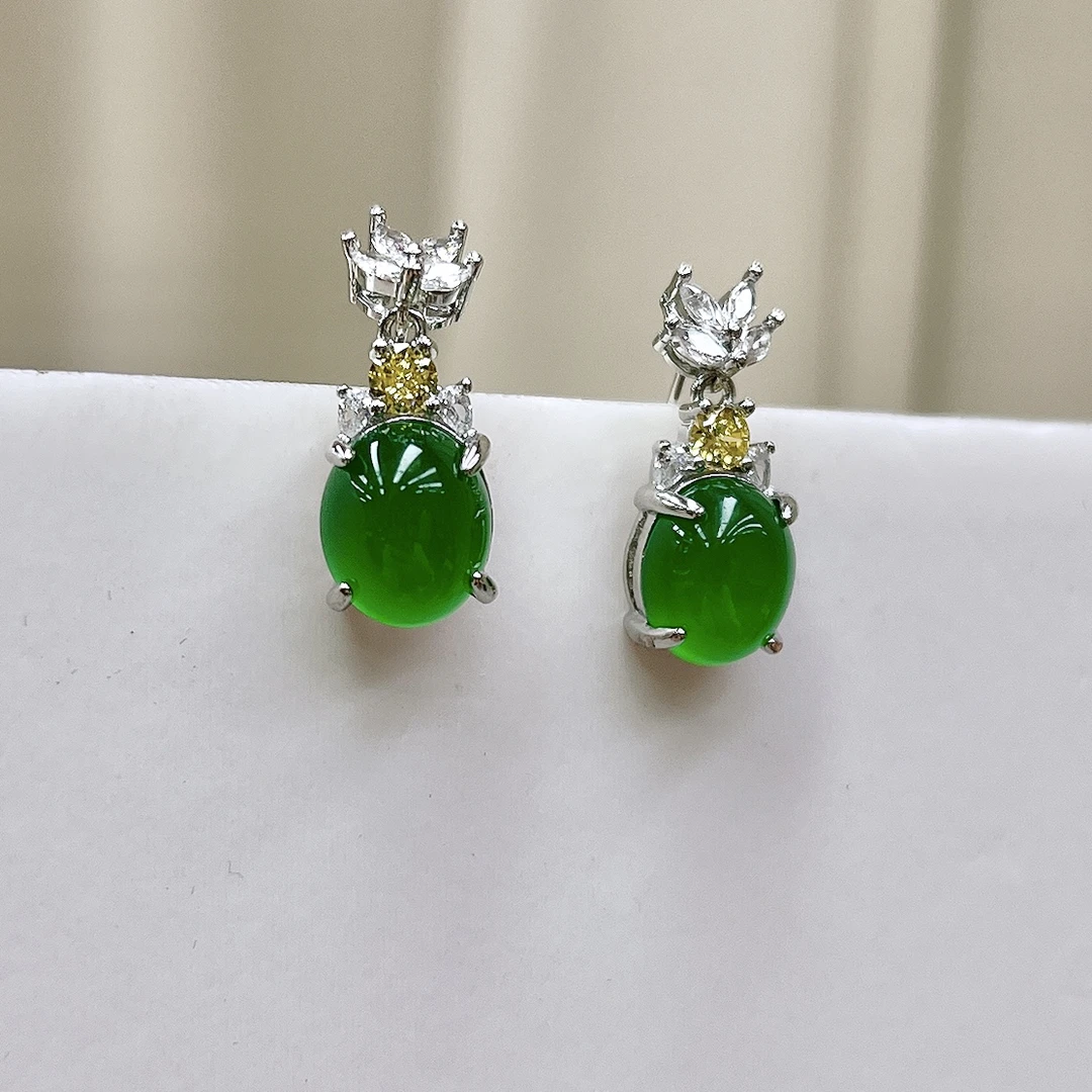 七七甄选时尚大气玉髓耳坠合金镶嵌