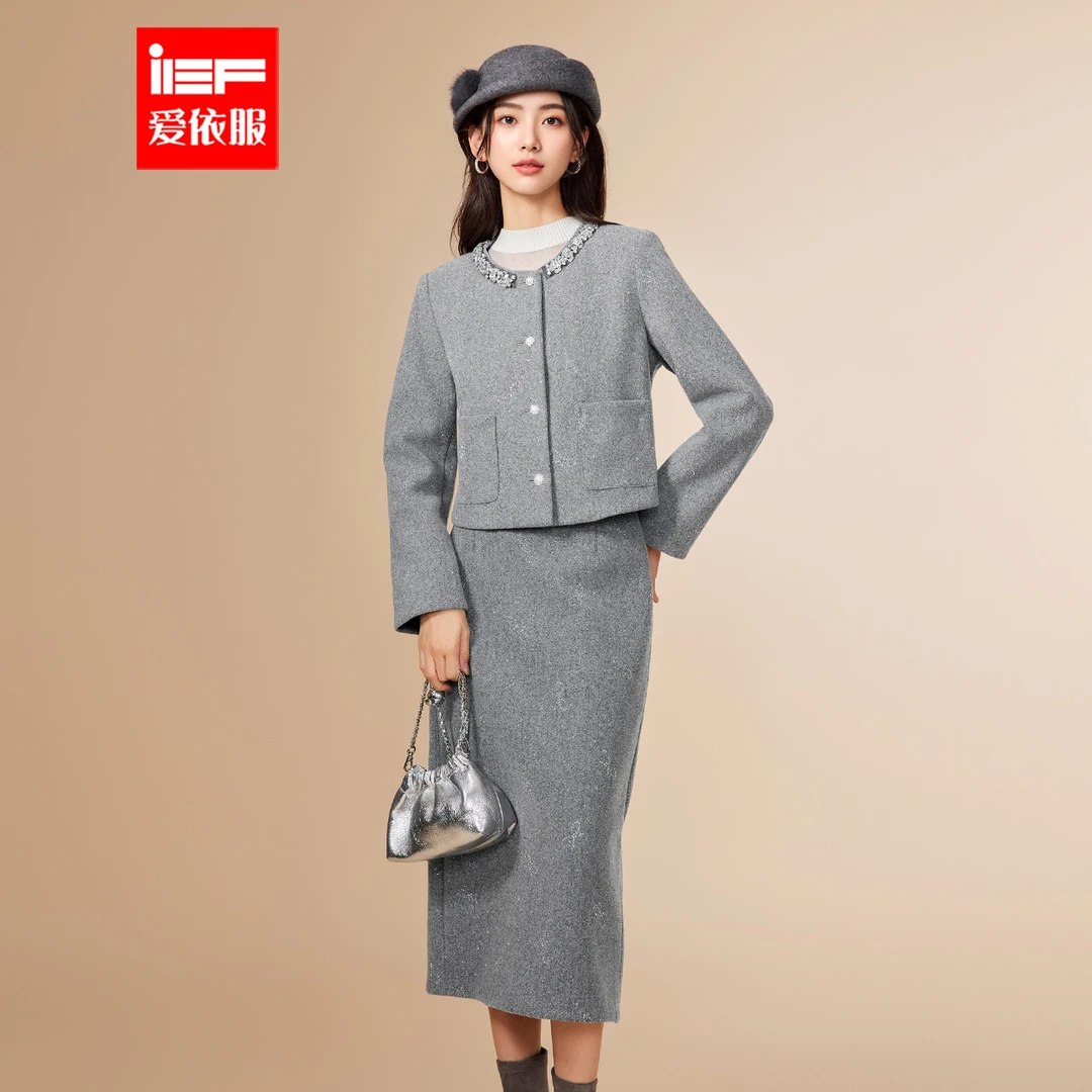IEF/爱依服【大码女装】2025秋冬新款韩版成熟通勤气质上下套长裙