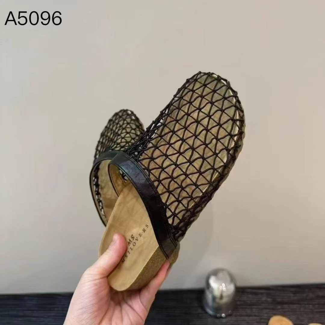 A5096平底厚底编织小众镂空包头包头拖尖头凉拖黑色凉鞋