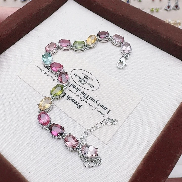 碧玺手链银S925镶嵌手链