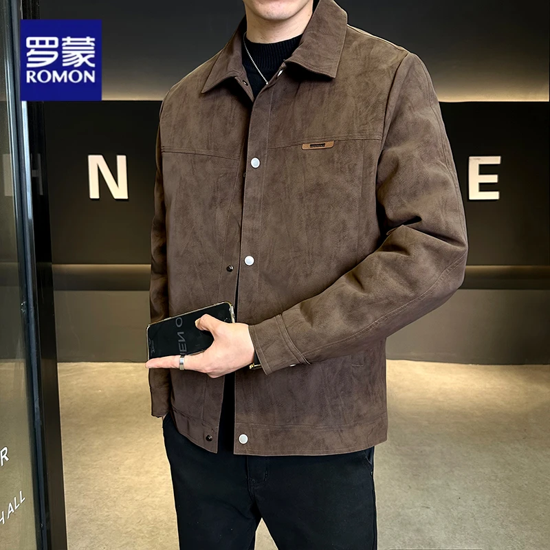 罗蒙2025新款春秋百搭时尚简约休闲风黑色翻领牛仔外套潮流气质男
