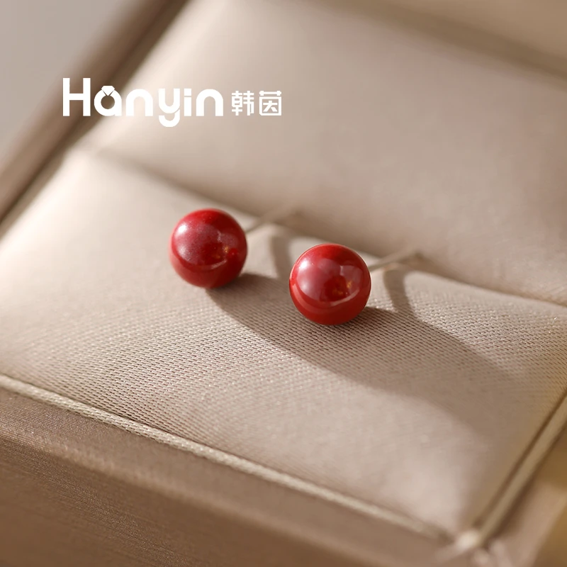 天然辰砂6mm帝王砂搭配S925银针时尚气质百搭养耳洞耳钉