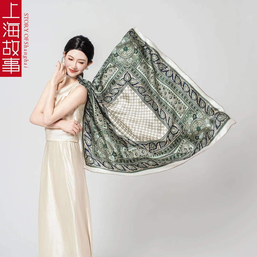上海故事丝巾女款爆款2025新款方巾护脖颈100%桑蚕丝围脖护颈1米