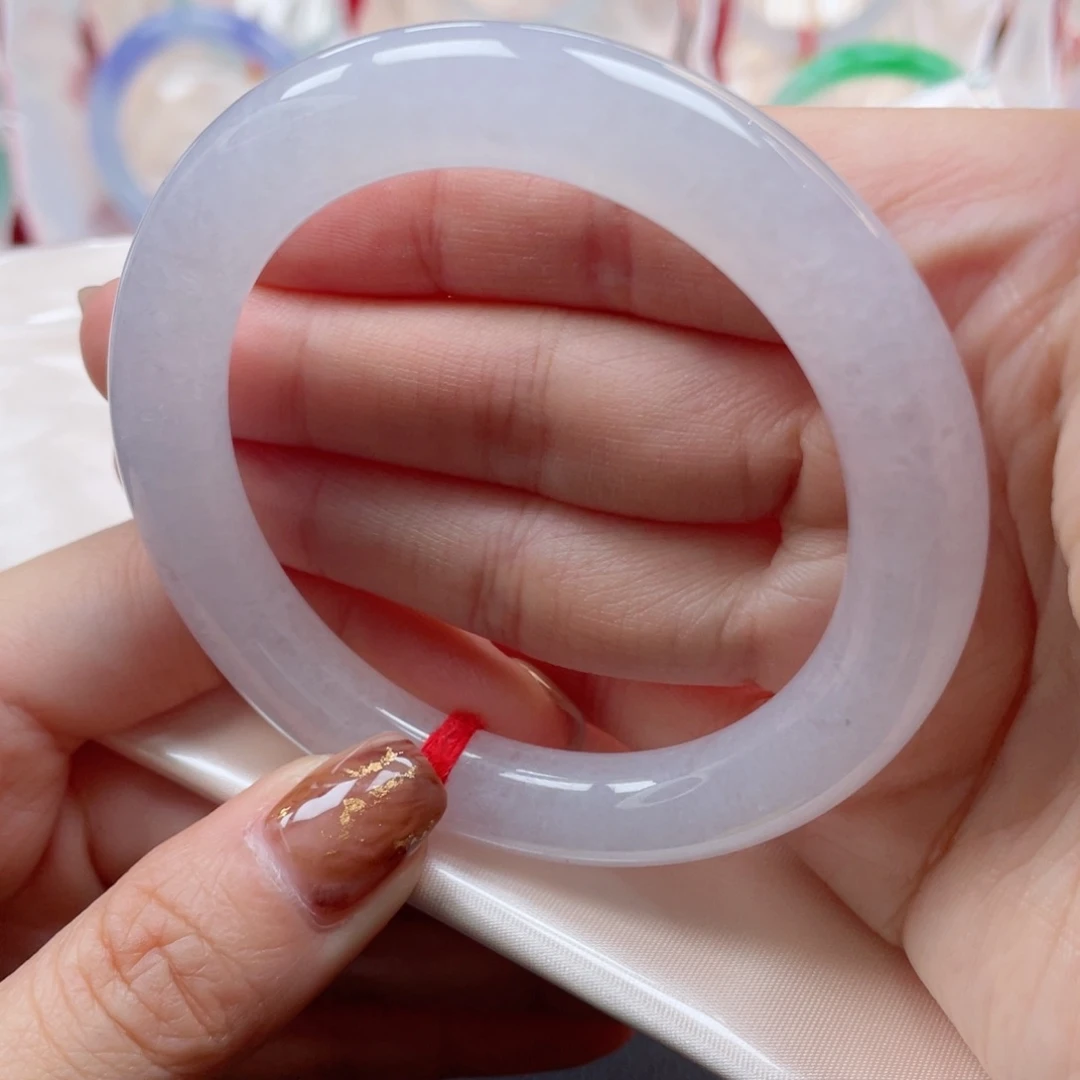 未镶嵌手镯翡翠55.5圆条 粉白月光 微瑕捡漏 7号