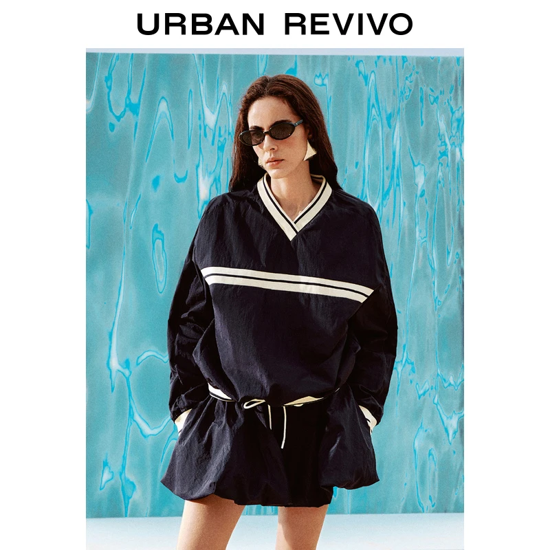 UR2025春季新款女装潮流街头撞色V领长袖罩衫衬衫UYU250036